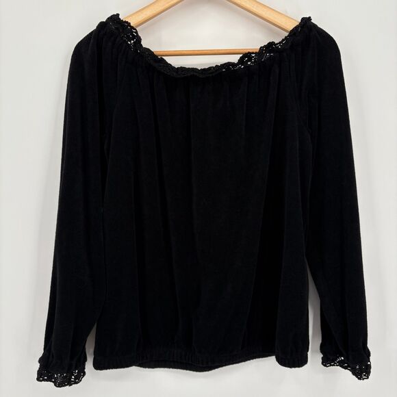 Juicy Couture Lace Trim Long Sleeve Y2K Top, Sz Med, Black Kangaroo Pouch - Picture 2 of 11